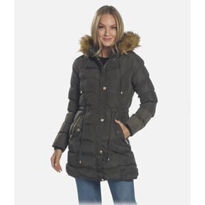 Celsius Green Hooded Puffer Coat With Fleece Lining & Gold Trim, Sz M--NWT